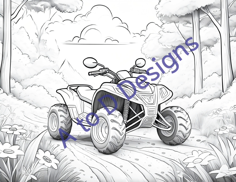 Zoom into Fun: Kids 26 Page Digital download print at home Coloring Book of Work Trucks, Fast Cars, and Fun Rides