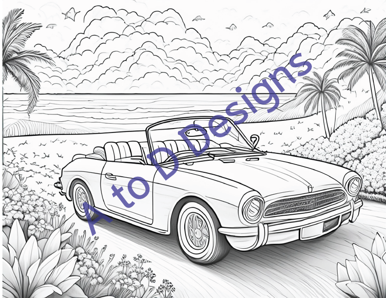 Zoom into Fun: Kids 26 Page Digital download print at home Coloring Book of Work Trucks, Fast Cars, and Fun Rides
