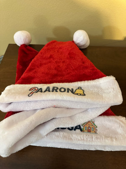 Custom Santa Hats — Personalized Name + Holiday Icons | Quick Ship