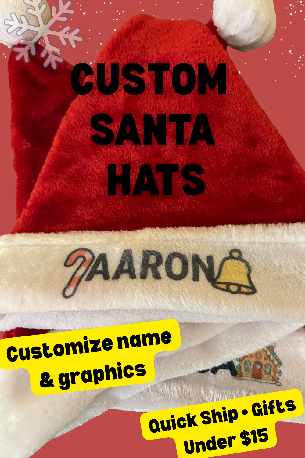 Custom Santa Hats — Personalized Name + Holiday Icons | Quick Ship