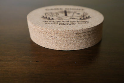 Game Night Christian Cork Coasters – Set of 6 Engraved with Scripture (Joshua 24:15)