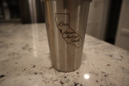Personalized State Stainless Steel Cup Set - Handcrafted Engraving with Custom Message