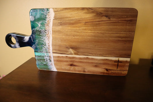 Ocean Wave Baptism Cutting Board – "Baptized in Christ" Engraved Gift