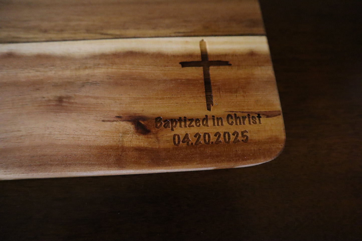 Ocean Wave Baptism Cutting Board – "Baptized in Christ" Engraved Gift