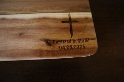 Ocean Wave Baptism Cutting Board – "Baptized in Christ" Engraved Gift