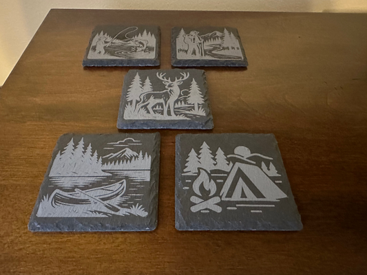 Outdoor Adventure Coaster Set – Slate Stone Coasters (Set of 5)