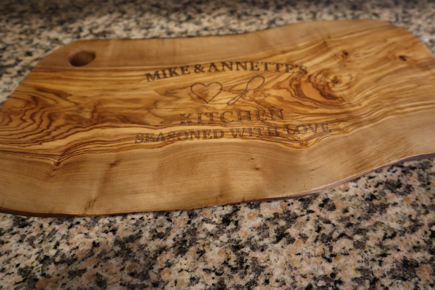 Custom Olive Wood Cutting Board – Personalized Engraved Gift | “Kitchen Seasoned With Love” | Housewarming, Wedding, Anniversary