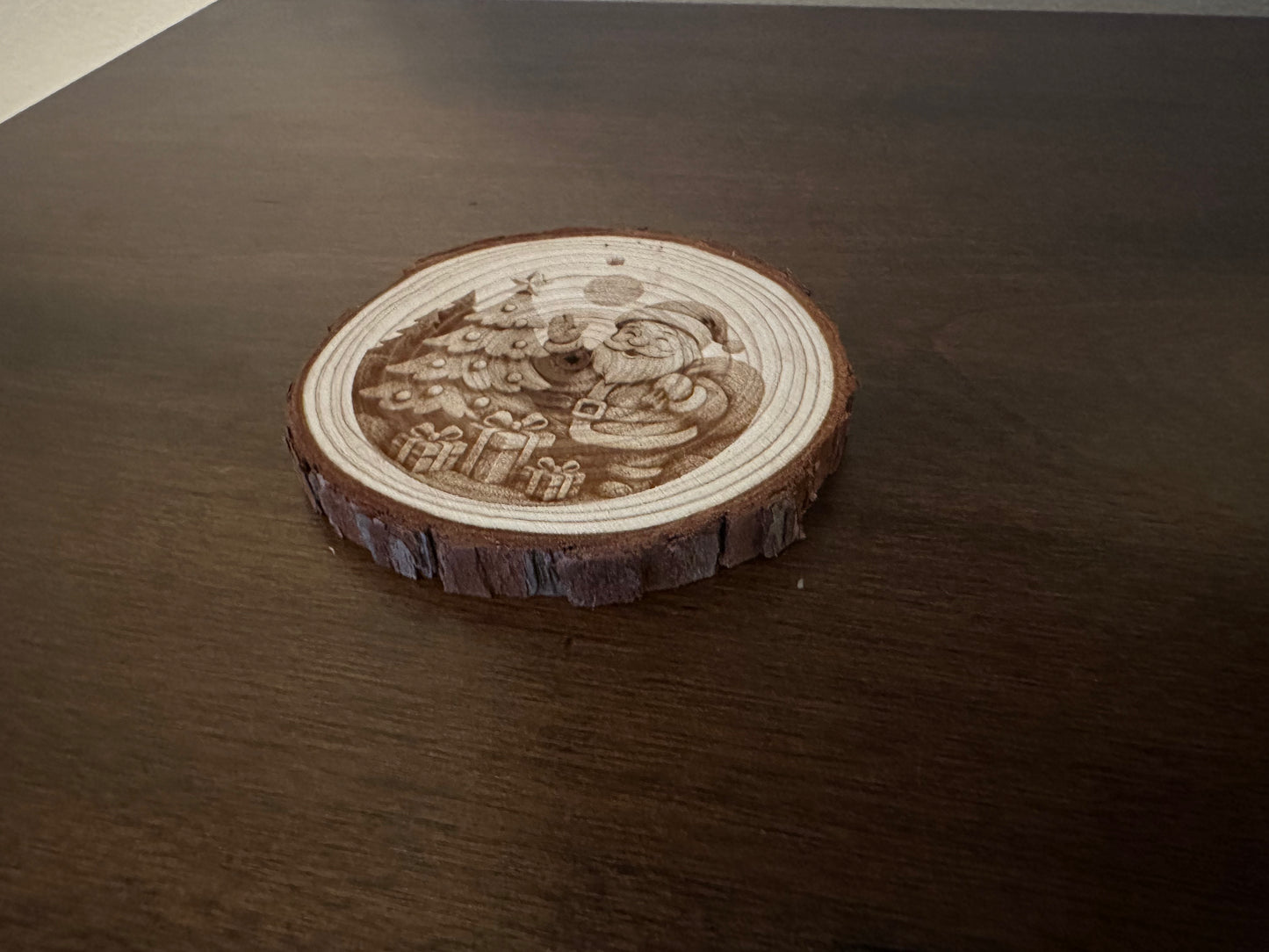 Classic Santa Wooden Ornament – Engraved Round Christmas Keepsake