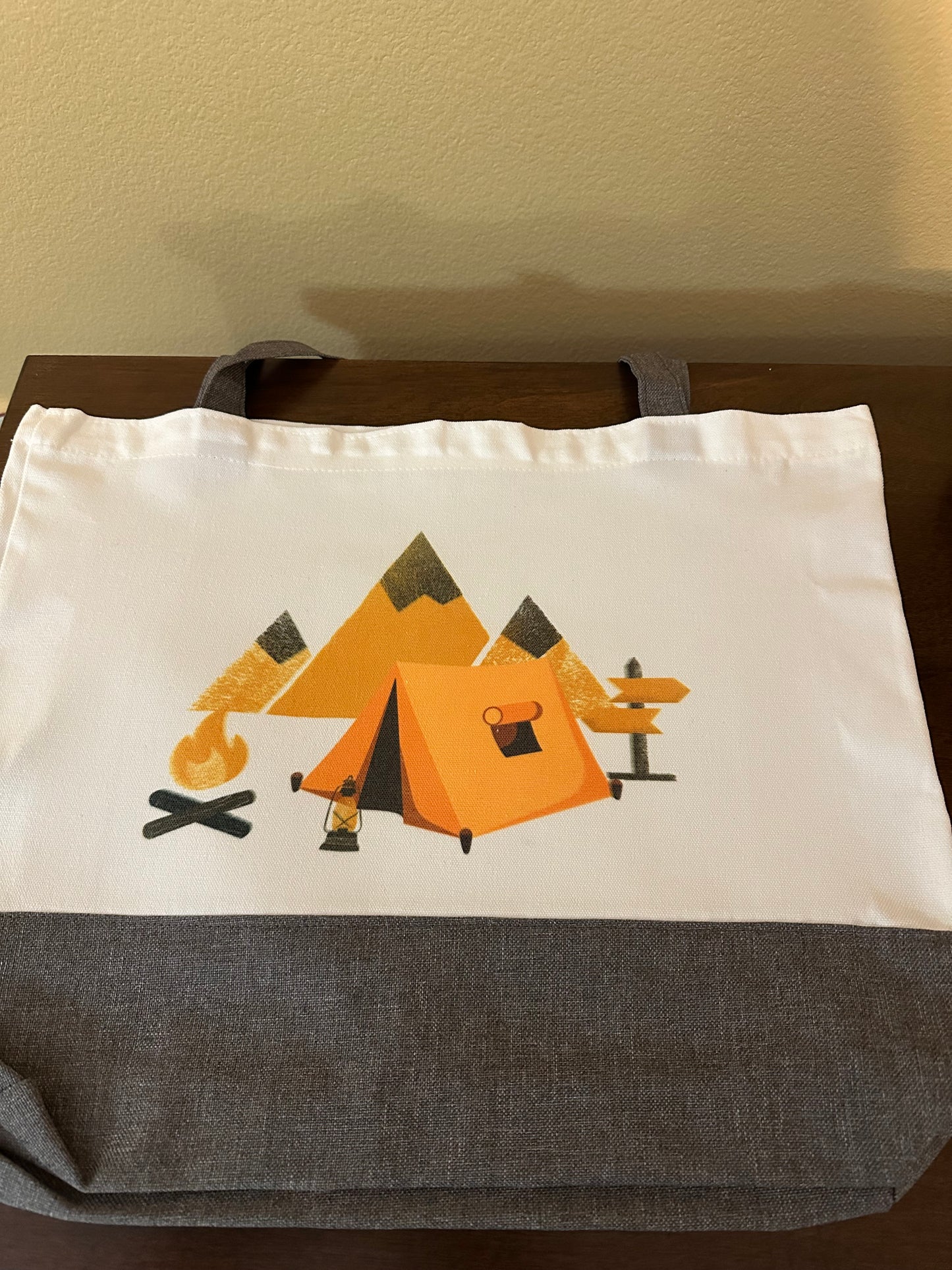 Camping Adventure Tote Bag | Large Canvas Tote | Campfire Design | Reusable Grocery & Library Bag | Outdoor Gift