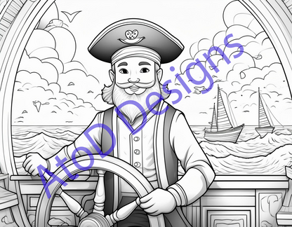 Pirate Adventure 25 Page Coloring Book: Treasure Maps, Pirate Ships, High Seas Fun!