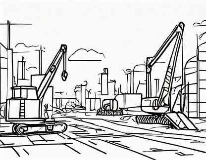 Construction Zone 21 page Coloring Book for Kids: Bulldozers, Cranes, and Dump Trucks Building Skyscrapers