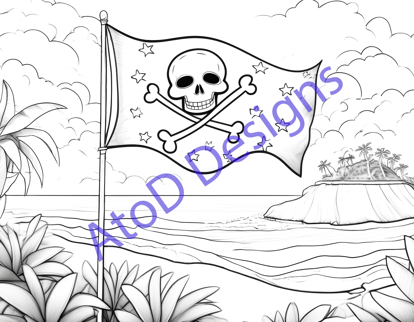 Pirate Adventure 25 Page Coloring Book: Treasure Maps, Pirate Ships, High Seas Fun!