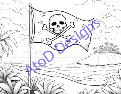 Pirate Adventure 25 Page Coloring Book: Treasure Maps, Pirate Ships, High Seas Fun!