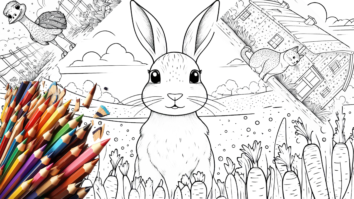Barnyard adventures 24 page kids digital coloring book