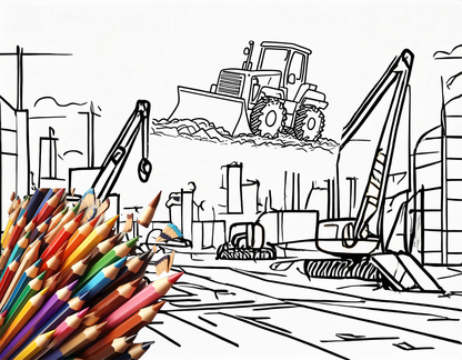 Construction Zone 21 page Coloring Book for Kids: Bulldozers, Cranes, and Dump Trucks Building Skyscrapers