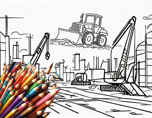Construction Zone 21 page Coloring Book for Kids: Bulldozers, Cranes, and Dump Trucks Building Skyscrapers