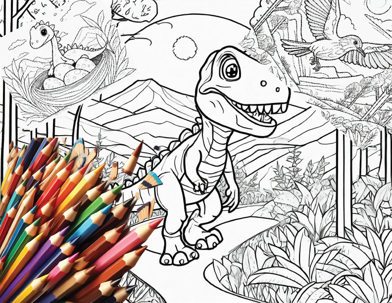 Roaring Adventures: 24-Page Dinosaur Coloring Book for Kids – Fun Digital Print-at-Home Download