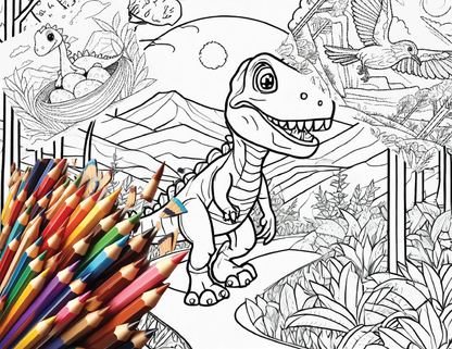 Roaring Adventures: 24-Page Dinosaur Coloring Book for Kids – Fun Digital Print-at-Home Download