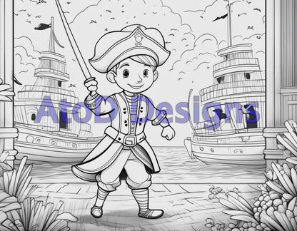 Pirate Adventure 25 Page Coloring Book: Treasure Maps, Pirate Ships, High Seas Fun!